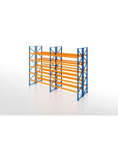 Palettenregal, Doppelregal, 6 Lagerebenen, H7000xB4825xT2x1100 mm, Fachlast 3800 kg, 60 Palettenplätze, Rahmen blau, Traverse orange