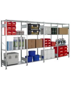 EM-AKTION: Fachbodenregale Steckregal 4er-Set, einseitig nutzbar, H2000xB4000xT600 mm, pro Feld 4 Fachböden, Fachlast 150 kg, sendzimirverzinkt